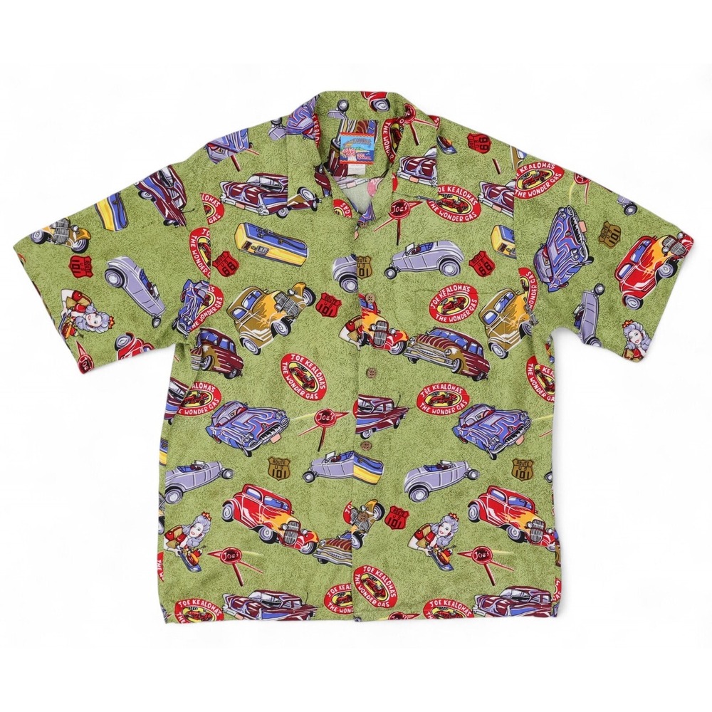 Reyn Spooner Joe Kealoha Hawaiian Shirt Mens Large Wonder Gas Roadster 90s VTG